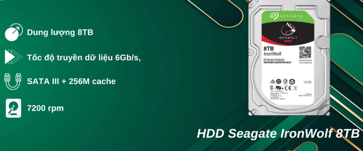 Ổ cứng HDD Seagate IronWolf 8TB (ST8000VN004) 3.5 inch, 7200RPM, SATA, 256MB Cache